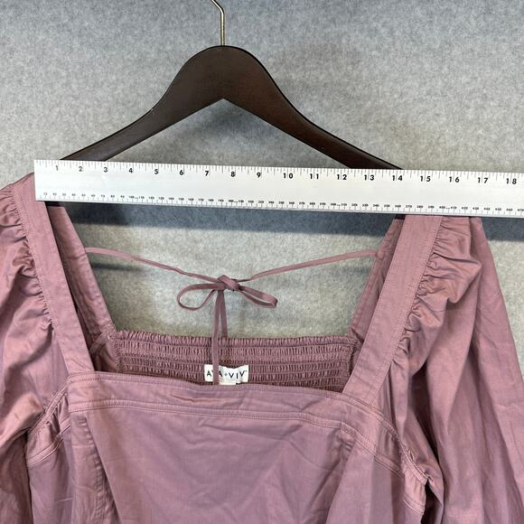 Ava & Viv Balloon Long Sleeve Woven Midi A-Line Dress Size 3X Mauve Square Neck - Picture 12 of 14